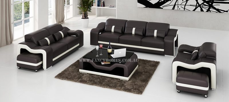 Fancy Homes Kori-D lounges suites leather sofa in brown and white leather featuring movable ottomans and easy-adjust headrests