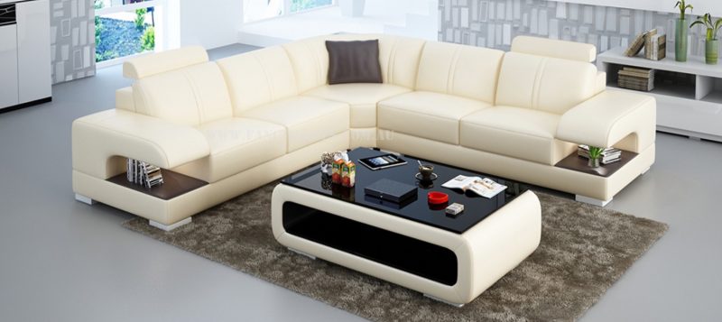 Fancy Homes Levita-B corner leather sofa in beige and brown leather