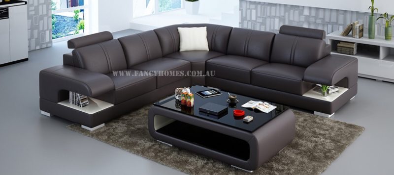 Fancy Homes Levita-B corner leather sofa in brown and white leather