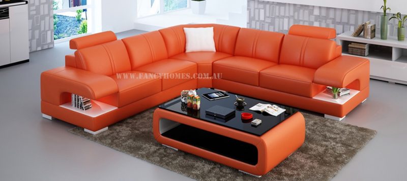 Fancy Homes Levita-B corner leather sofa in orange and white leather