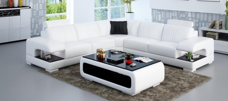 Fancy Homes Levita-B corner leather sofa in white and black leather