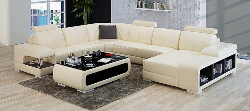 Fancy Homes Levita modular leather sofa in beige and brown leather