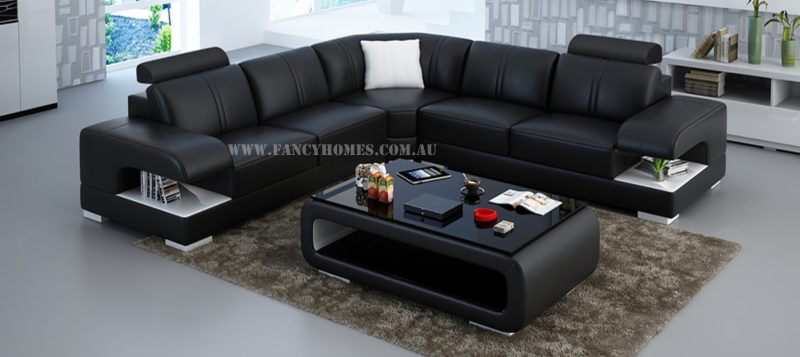 Fancy Homes Levita-B corner leather sofa in black and white leather