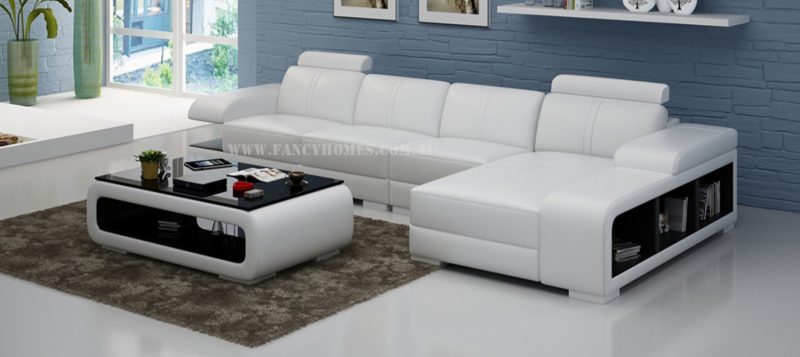 Fancy Homes Levita-C chaise leather sofa in white and black leather