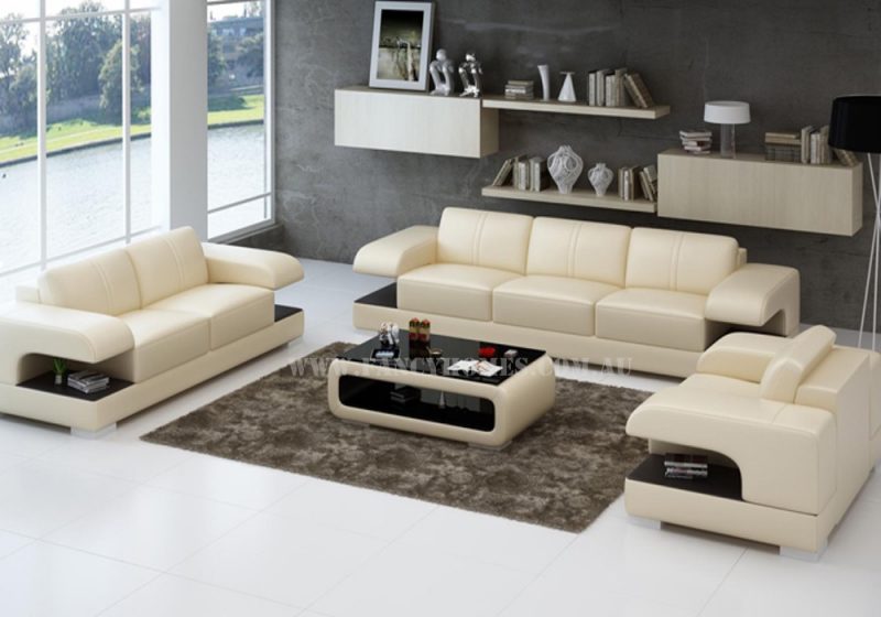 Fancy Homes Levita-D lounges suites leather sofa in beige and brown leather featuring extra-wide storage armrests