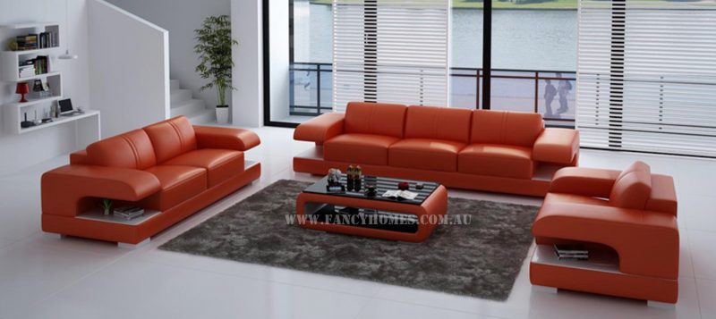 Fancy Homes Levita-D lounges suites leather sofa in orange and white leather