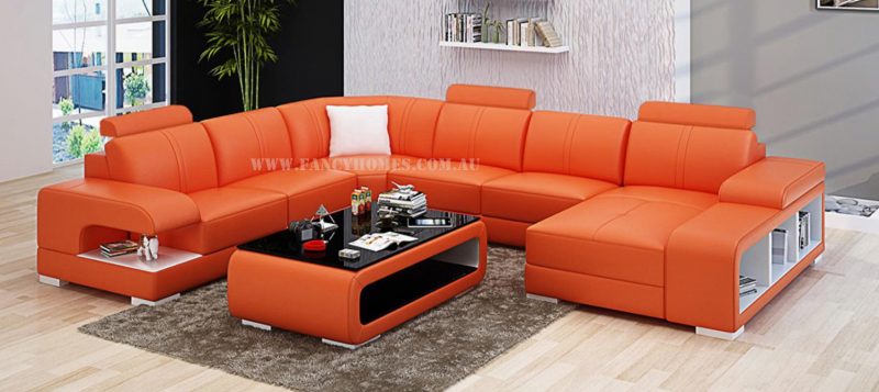 Fancy Homes Levita modular leather sofa in orange and white leather