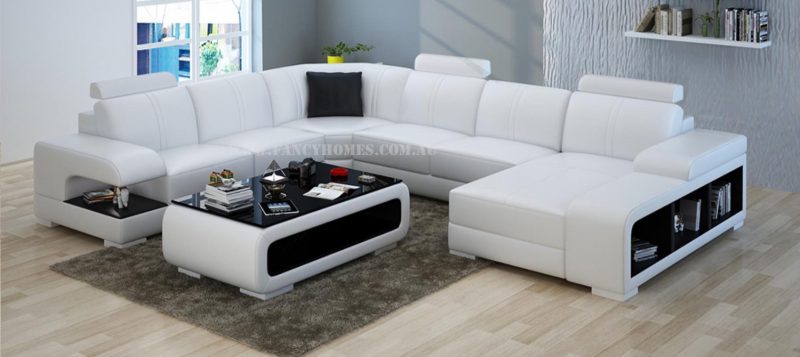 Fancy Homes Levita modular leather sofa in white and black leather