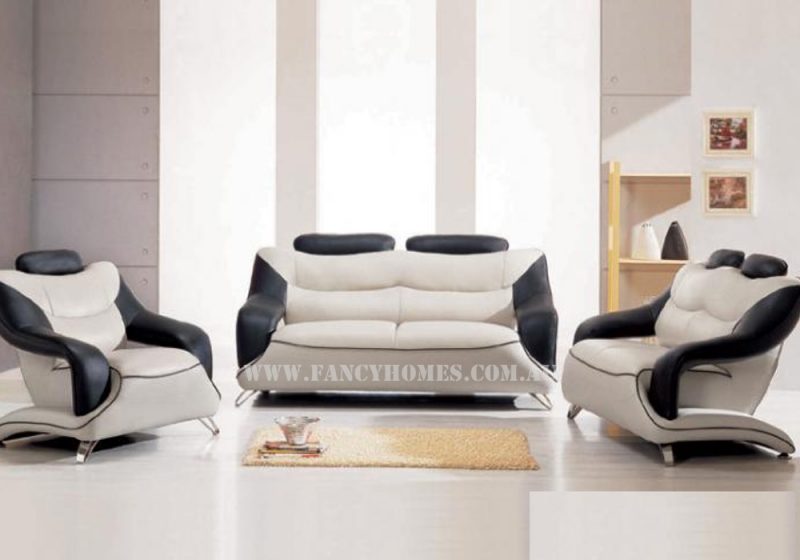 Fancy Homes Masarati lounges suites leather sofa in creamy white and black leather featuring unique design with adjustable headrests