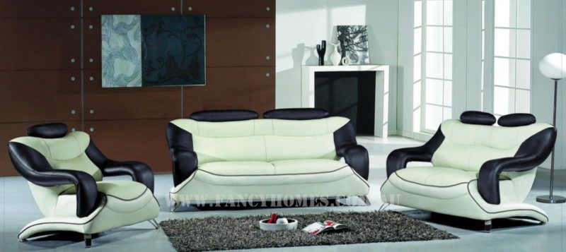 Fancy Homes Masarati lounges suites leather sofa in pure white and black leather