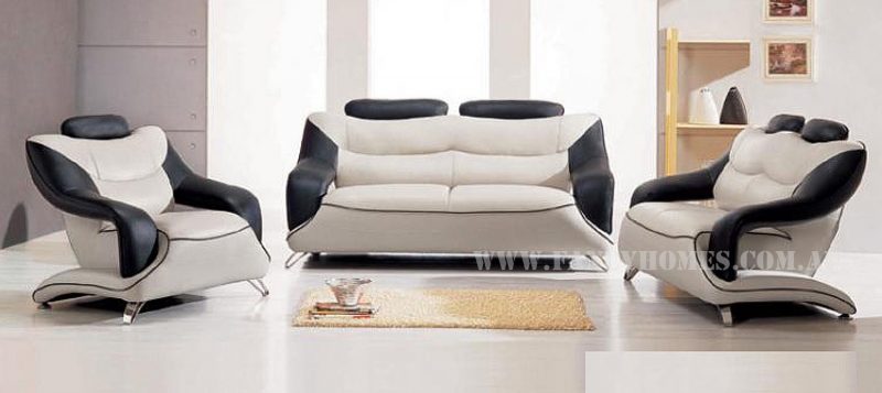 Fancy Homes Masarati lounges suites leather sofa in creamy white and black leather