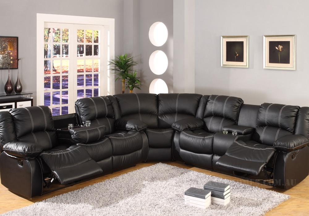 black leather sectional sofa with recliner