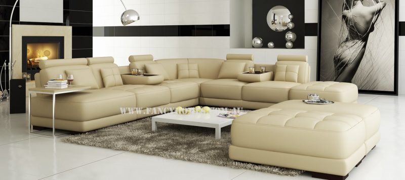 Fancy Homes Paris corner leather sofa in beige leather