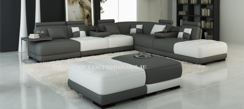 Fancy Homes Paris corner leather sofa in dark grey and white leather