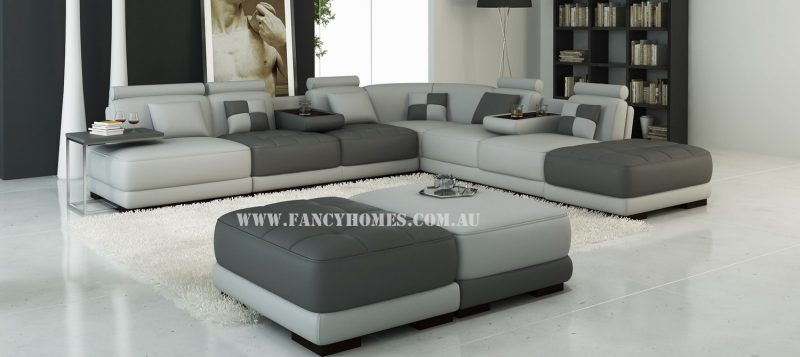 Fancy Homes Paris corner leather sofa in dark grey and light grey leather