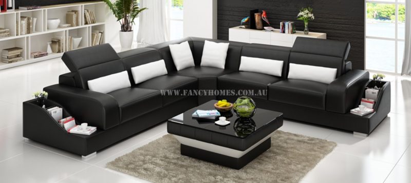 Fancy Homes Paloma-B corner leather sofa in black and white leather