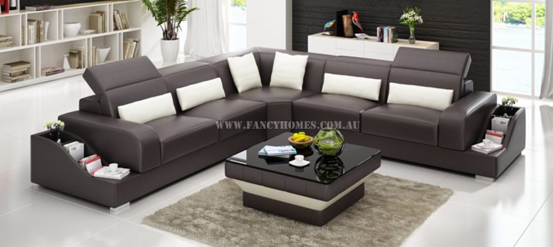 Fancy Homes Paloma-B corner leather sofa in brown and white leather