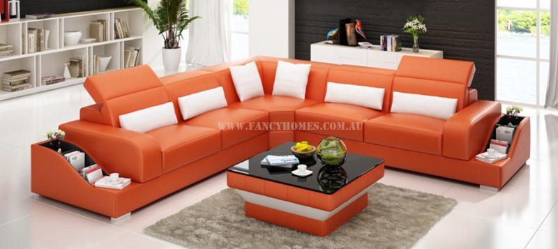 Fancy Homes Paloma-B corner leather sofa in orange and white leather
