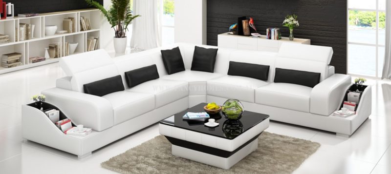 Fancy Homes Paloma-B corner leather sofa in white and black leather