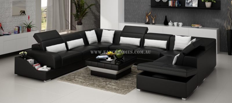 Fancy Homes Paloma corner leather sofa in black and white leather