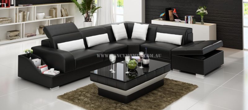 Fancy Homes Paloma-D corner leather sofa in black and white leather