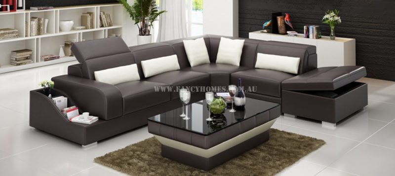 Fancy Homes Paloma-D corner leather sofa in brown and white leather