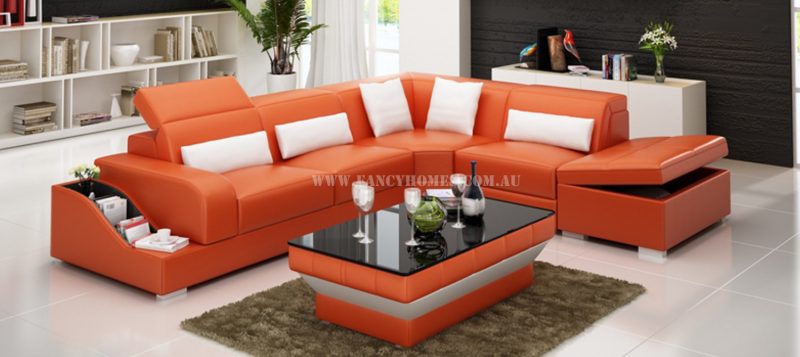 Fancy Homes Paloma-D corner leather sofa in orange and white leather