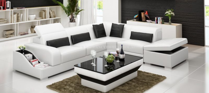 Fancy Homes Paloma-D corner leather sofa in white and black leather