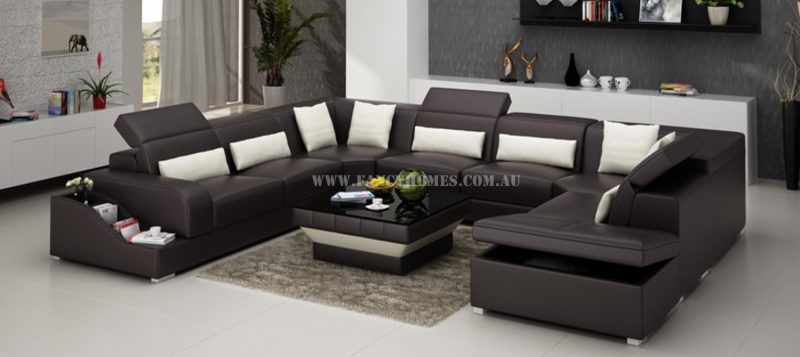 Fancy Homes Paloma corner leather sofa in brown and white leather