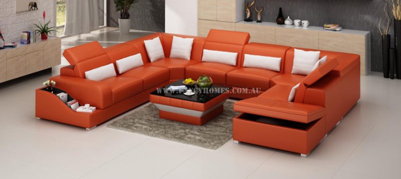 Fancy Homes Paloma corner leather sofa in orange and white leather