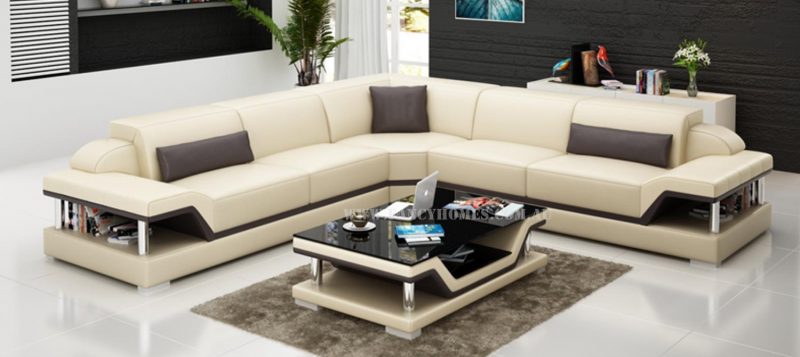 Fancy Homes Paxton-B corner leather sofa in beige and brown leather