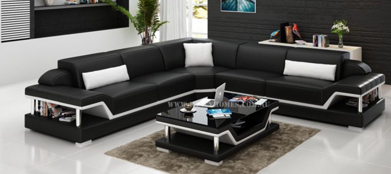 Fancy Homes Paxton-B corner leather sofa in black and white leather