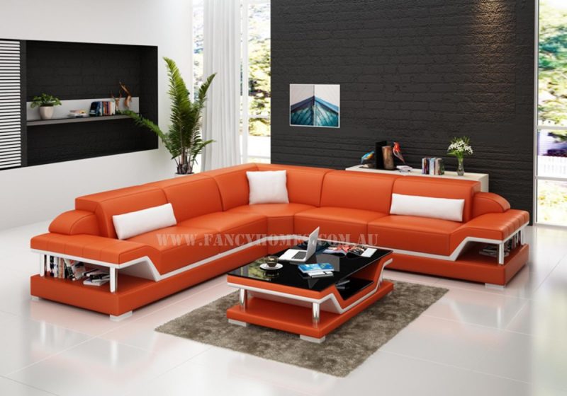 Fancy Homes Paxton-B in orange and white leather featured with easy-adjust headrests and storage armrests