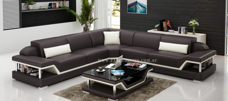 Fancy Homes Paxton-B corner leather sofa in brown and white leather