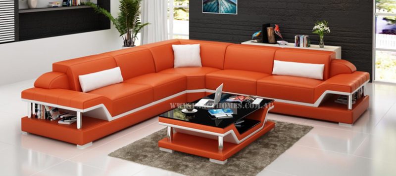 Fancy Homes Paxton-B corner leather sofa in orange and white leather