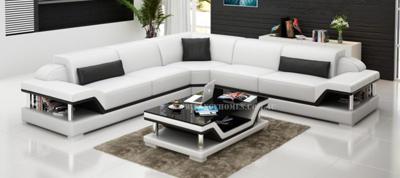 Fancy Homes Paxton-B corner leather sofa in white and black leather