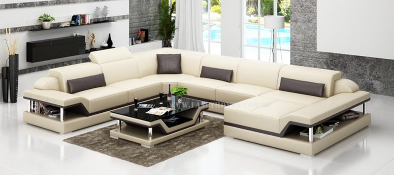 Fancy Homes Paxton modular leather sofa in beige and brown leather