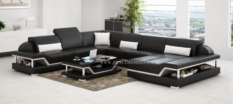 Fancy Homes Paxton modular leather sofa in black and white leather