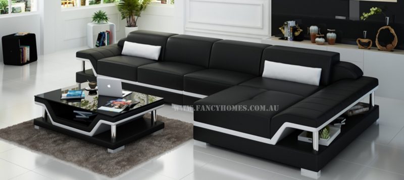 Fancy Homes Paxton-C chaise leather sofa in black and white leather