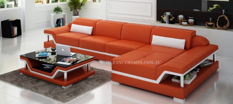 Fancy Homes Paxton-C chaise leather sofa in orange and white leather