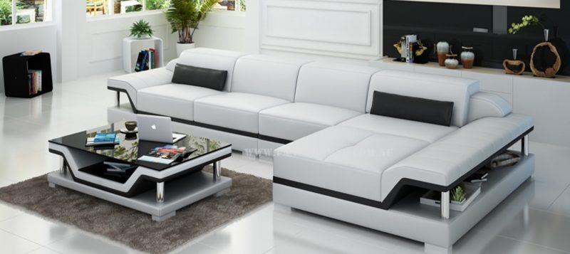 Fancy Homes Paxton-C chaise leather sofa in white and black leather