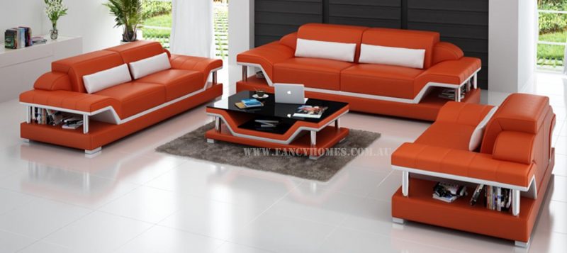 Fancy Homes Paxton-D lounges suites leather sofa in orange and white leather