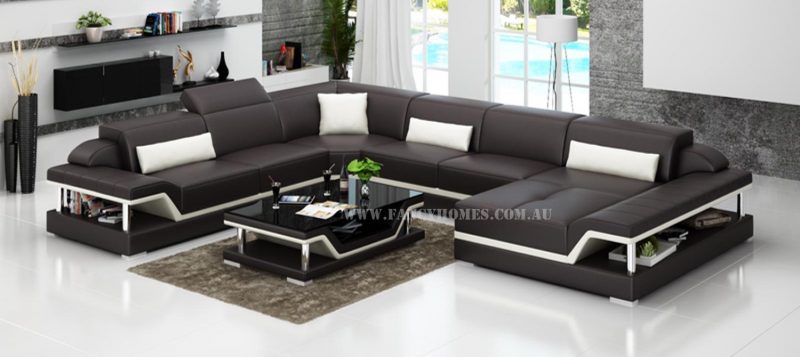 Fancy Homes Paxton modular leather sofa in brown and white leather