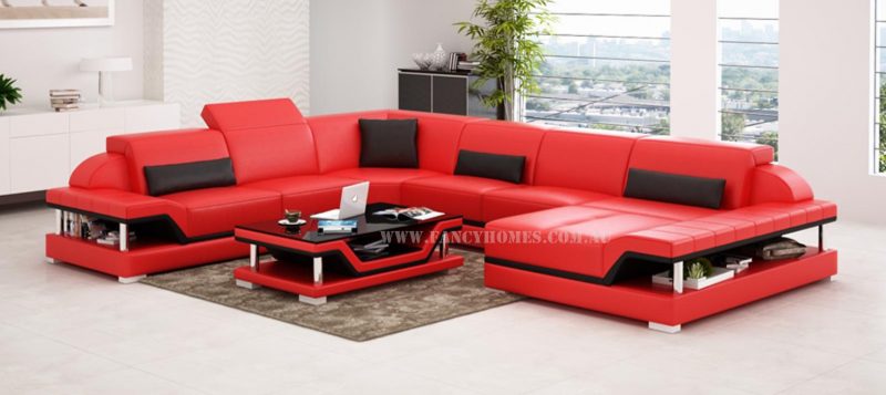 Fancy Homes Paxton modular leather sofa in red and black leather