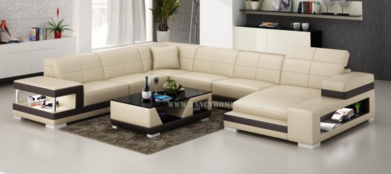 Fancy Homes Prima modular leather sofa in beige and brown