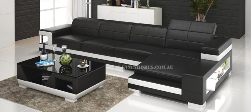 Fancy Homes Prima-C chaise leather sofa in black and white leather