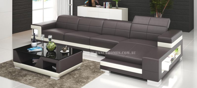 Fancy Homes Prima-C chaise leather sofa in brown and white