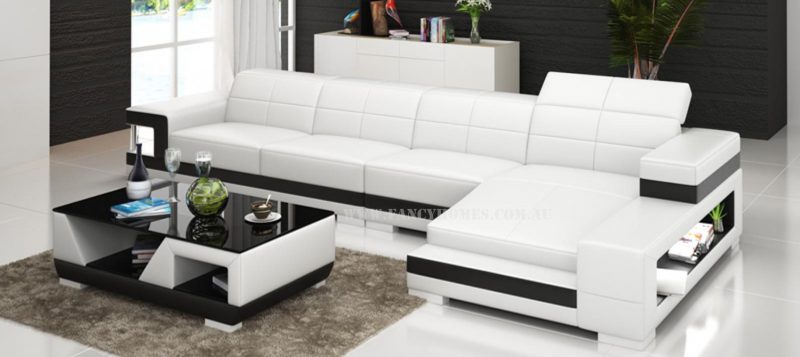 Fancy Homes Prima-C chaise leather sofa in white and black leather