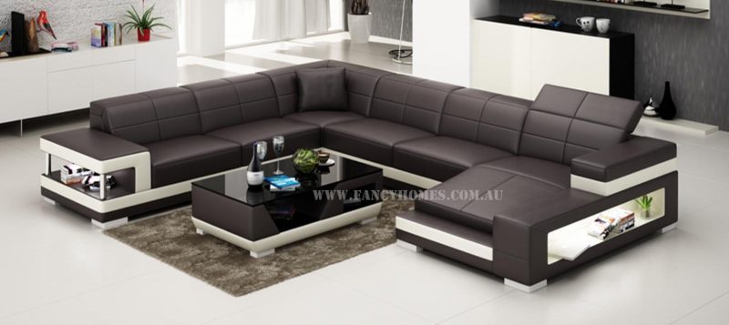 Fancy Homes Prima modular leather sofa in brown and white