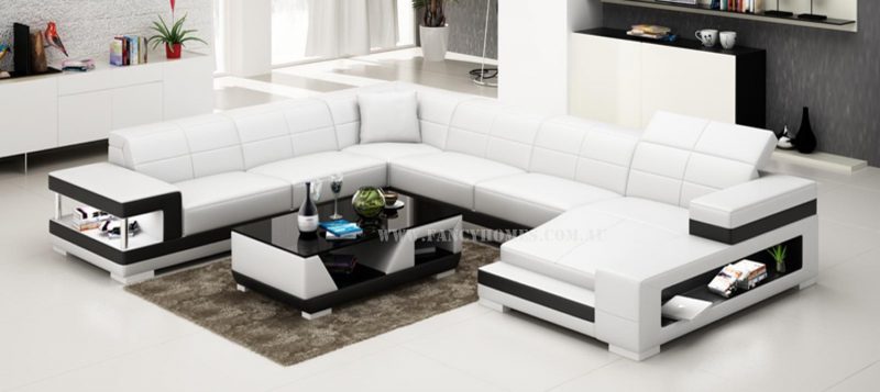 Fancy Homes U-shaped Prima modular leather sofa in white and black